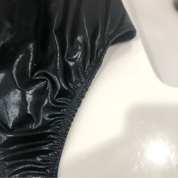 Body Contour Faux Leather High Neck Bodysuit - Picture 5 of 6